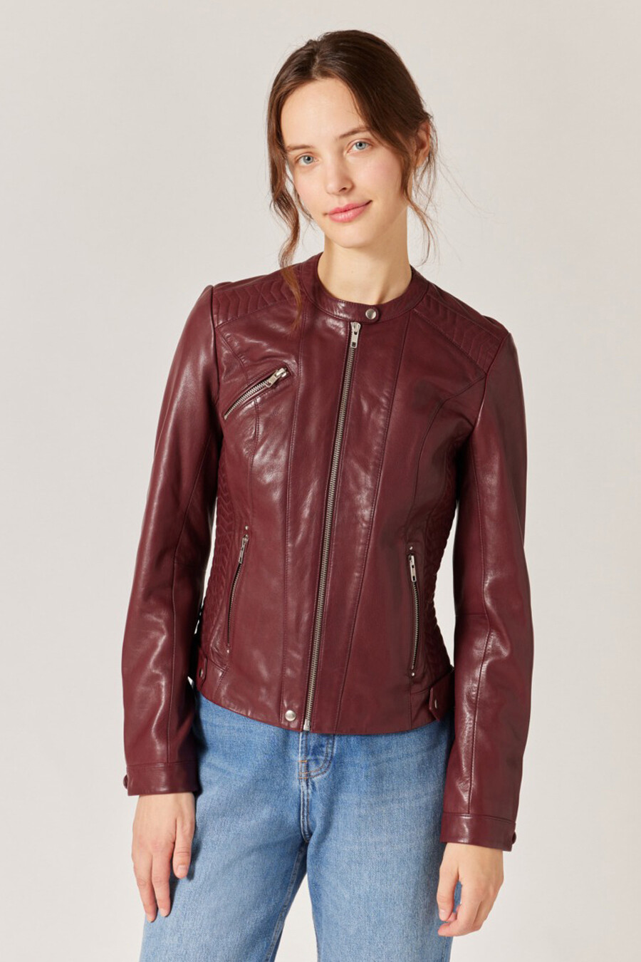 Veste fashion cuir bordeaux